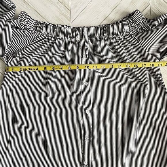 KONTROL Off the Shoulder Navy & White Striped 3/4 Sleeve Blouse Size Medium - Picture 9 of 10